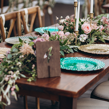 A decorative display at a destination wedding table