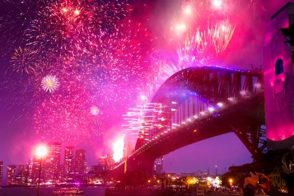 Fireworks over Sydney Harbour Bridge celebrating New Year’s Eve