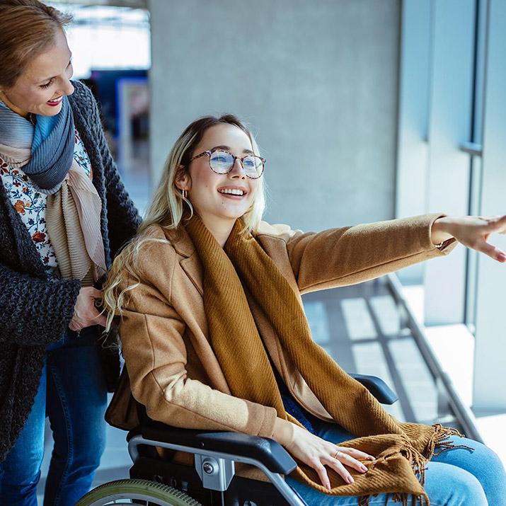 A woman in a wheelchair